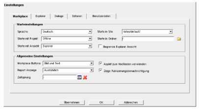 OpenCMS - Screenshot der Seite Einstellungen 